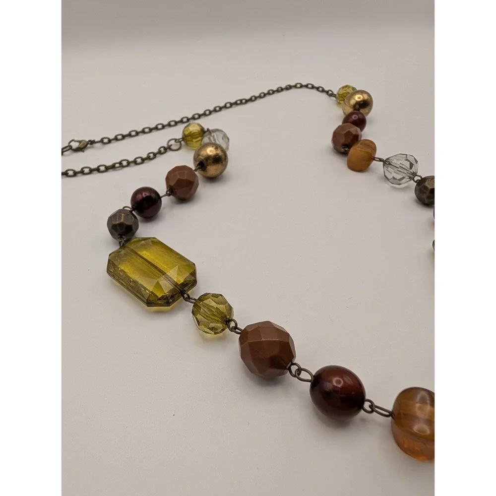 Vintage 90s Earth Tones Boho Statement Necklace In‎ Yellow Brown